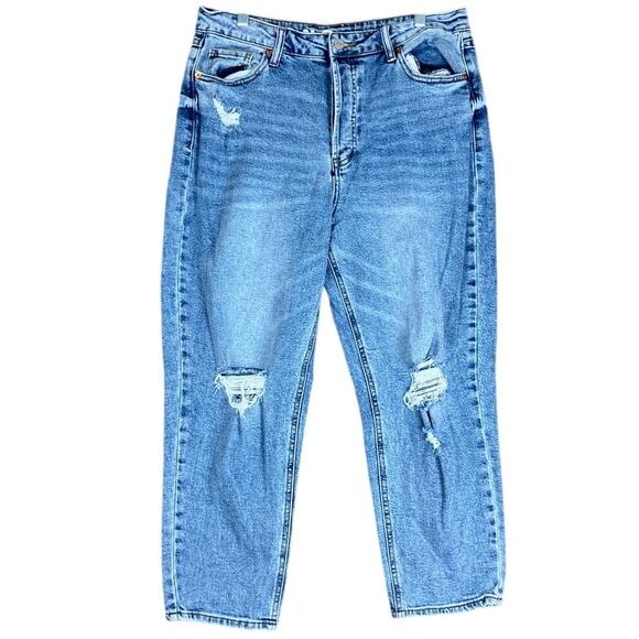 S.O.N.G Womens Jeans Blue Denim High Rise Classic Mom Distressed Stretch 11/30 - Picture 1 of 10